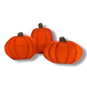 Handmade Lot of 3 Wooden Painted Pumpkins Fall Halloween Tabletop Decor